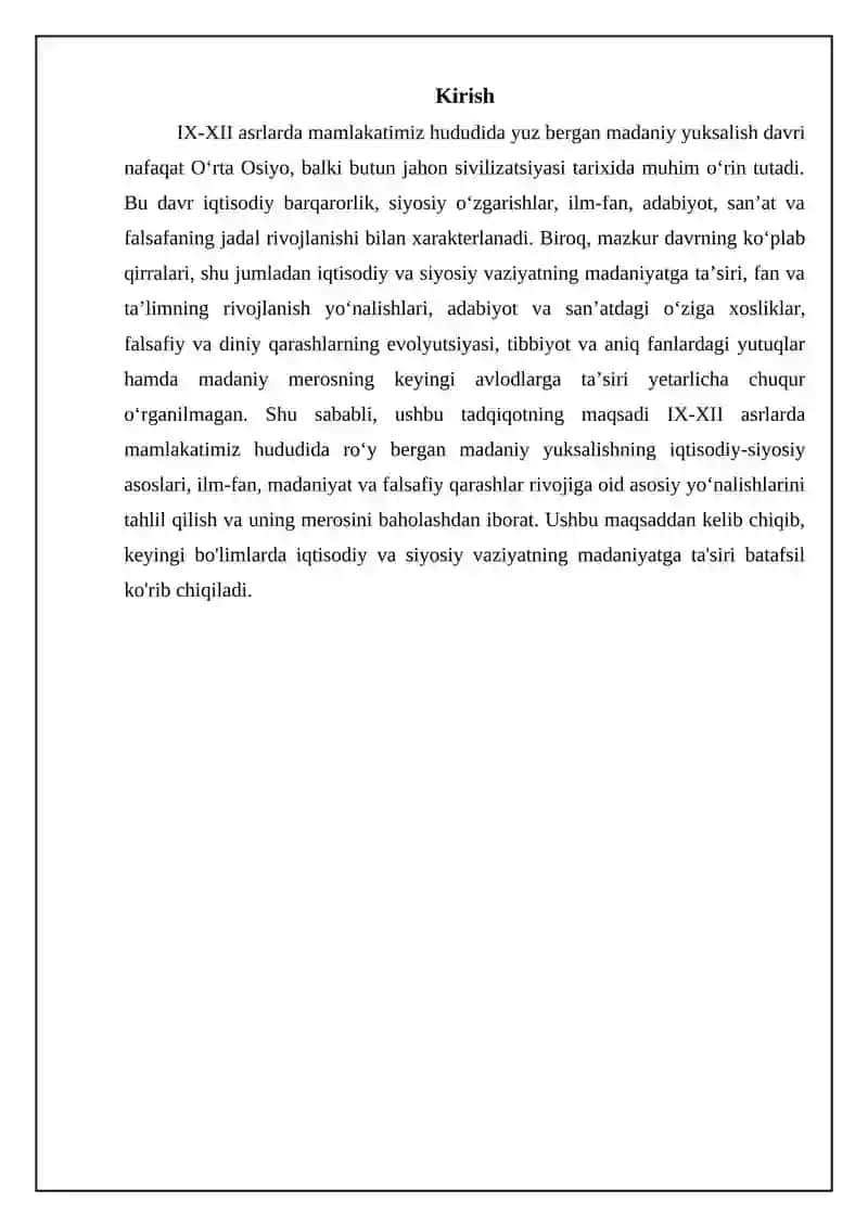 IX-XII asrlarda manlakatimiz hududida ro’y bergan Madaniy uyg’onish 3