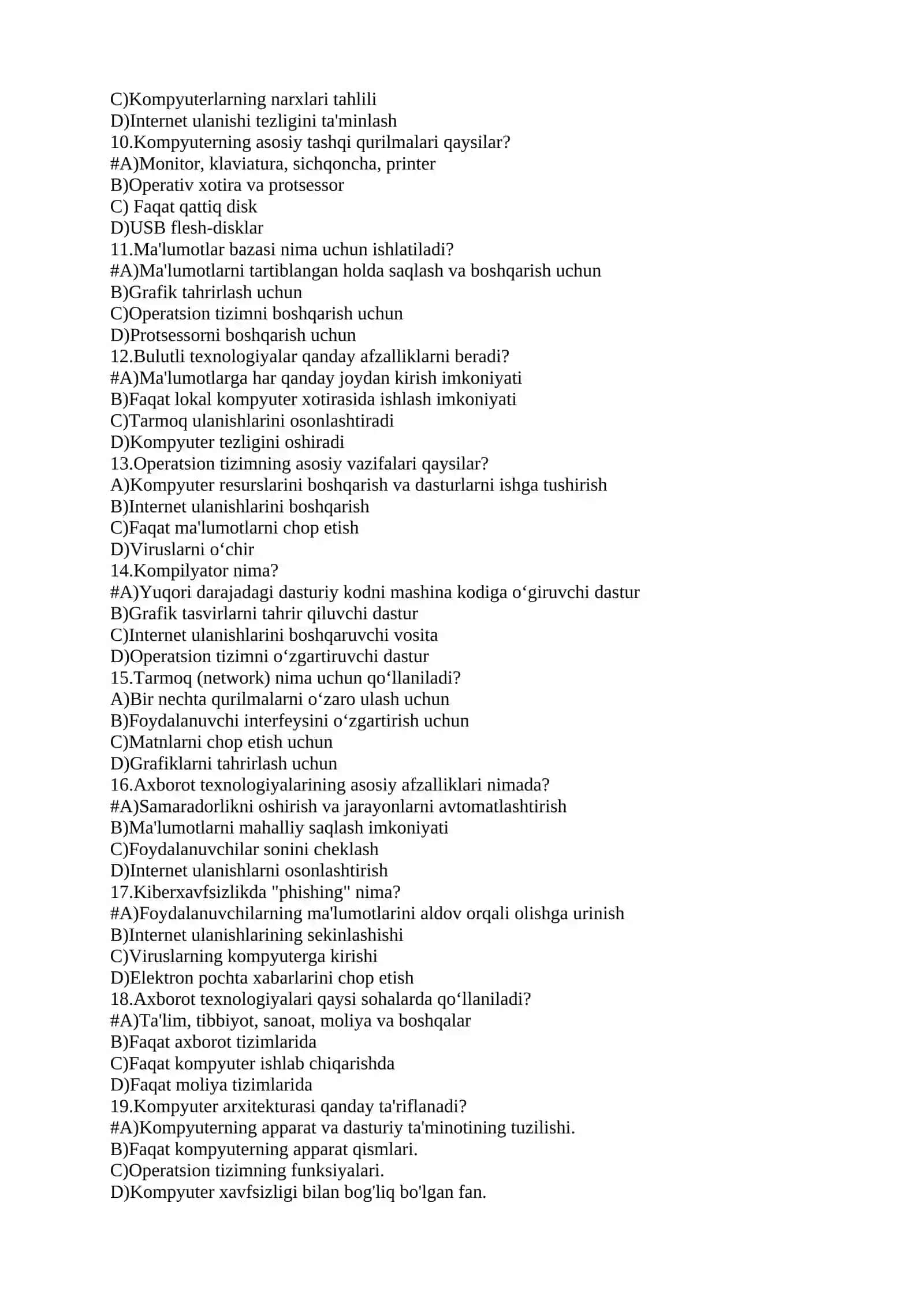 TESTLAR BAZASI 3