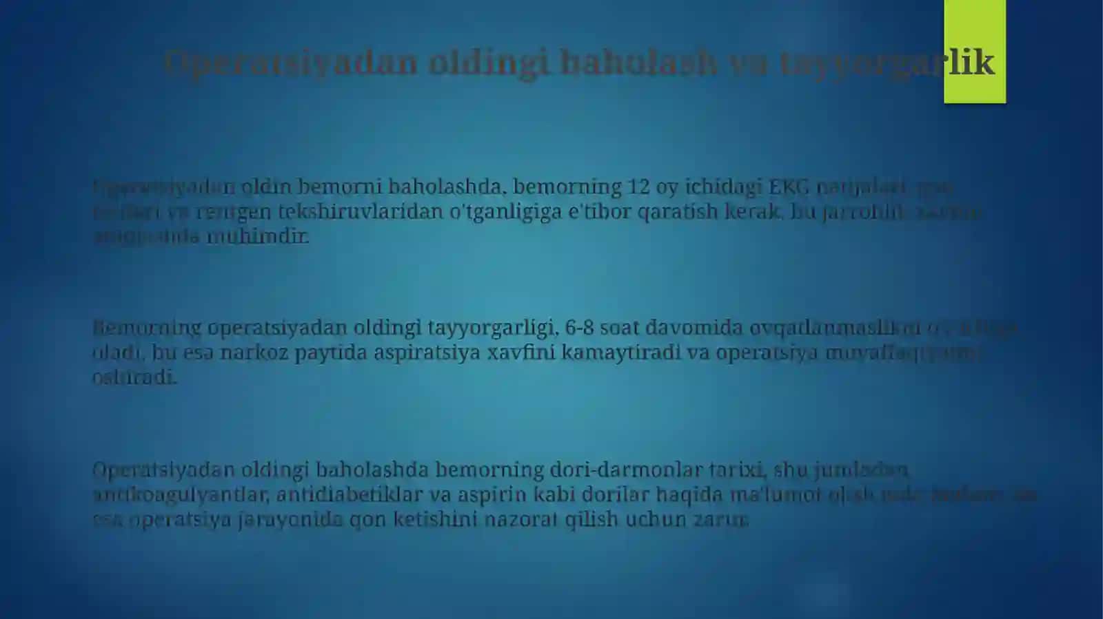 Xirurgik bemorlarni umumiy parvarishlash tushunchasi 3