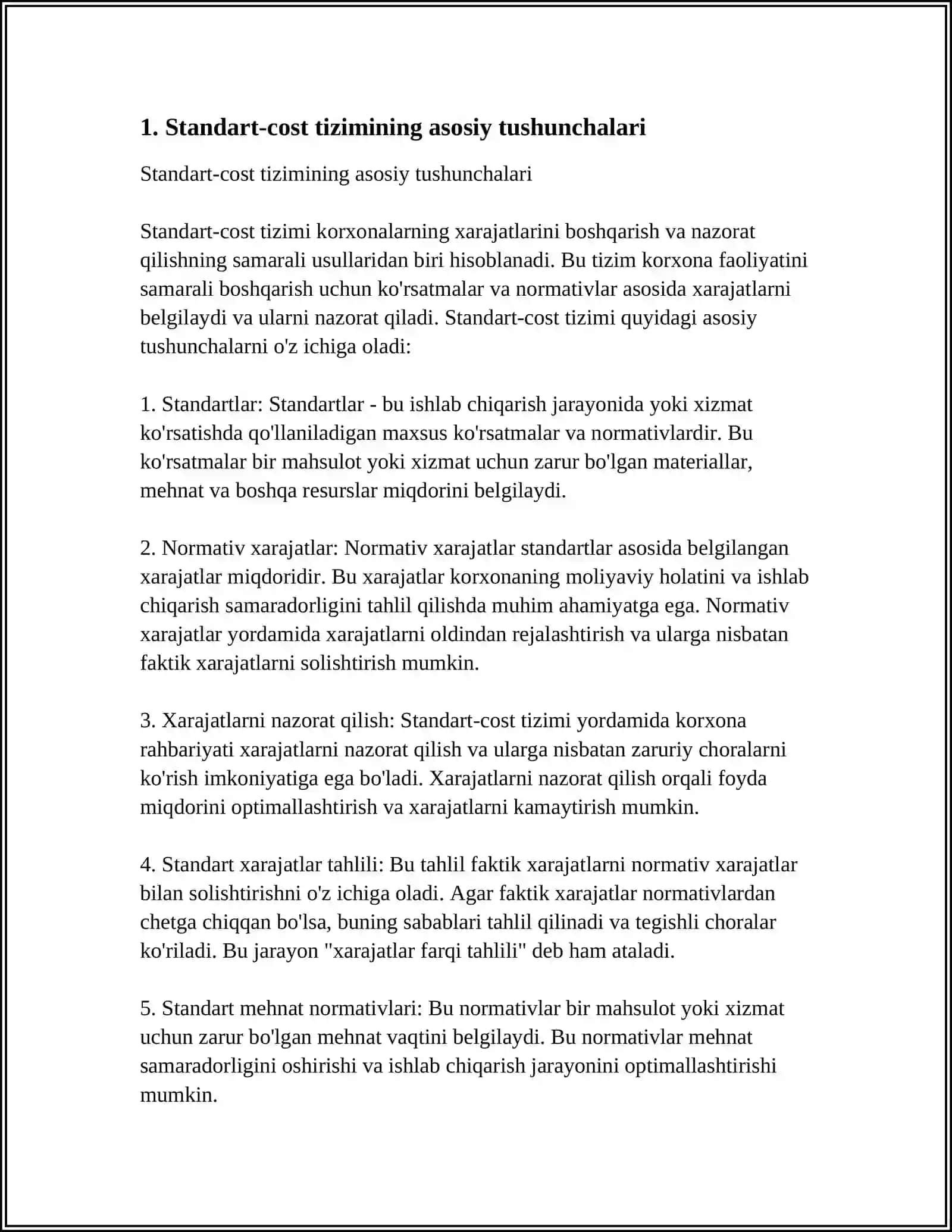 "STANDART-COST" TIZIMI ASOSIDA BOSHQARUV HISOBINI TASHKIL ETISH 3