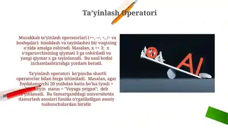 Arifmetik amallar.Qiymat berish operatori 3