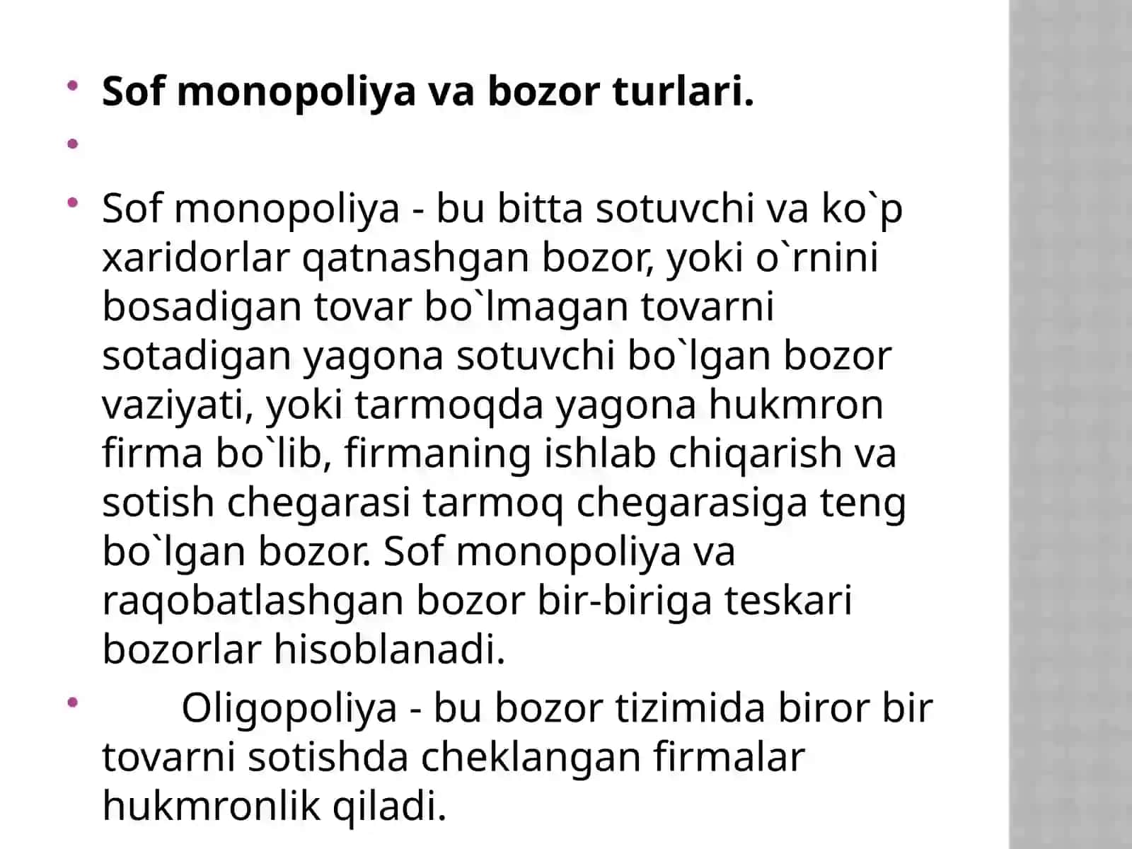 Raqobat va yakka hokimlik 3