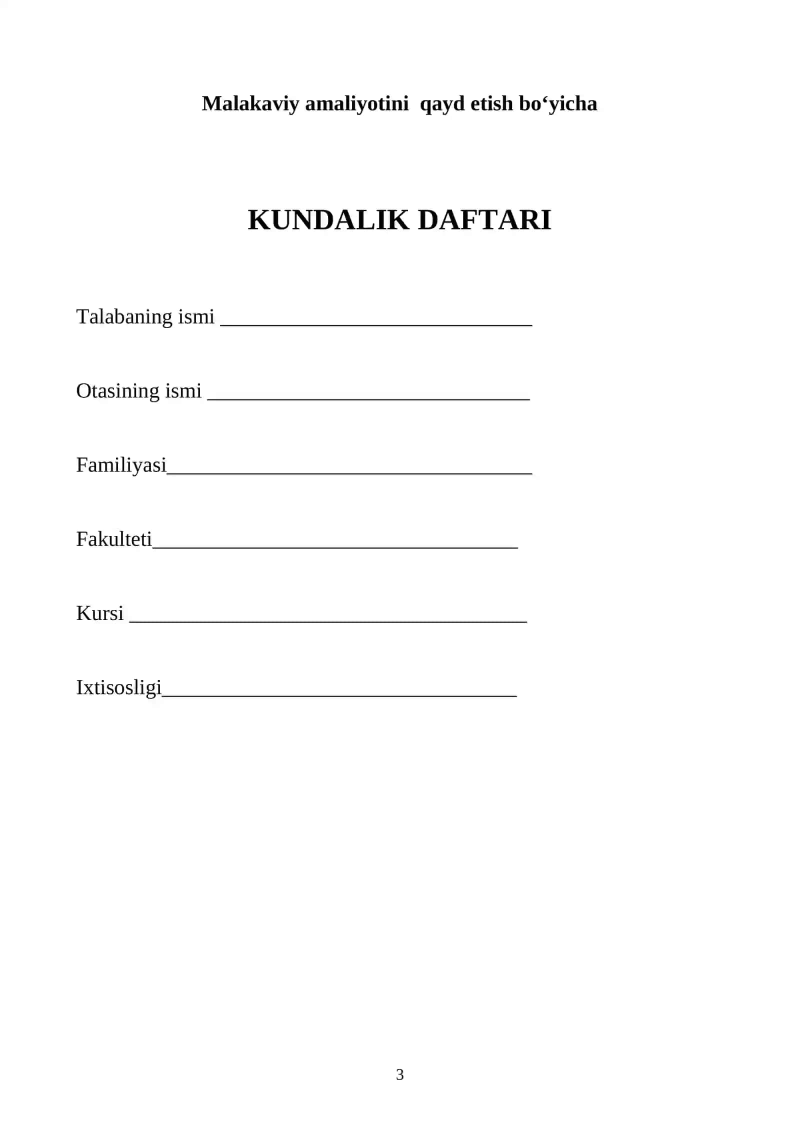 Malakaviy amaliyot kundaligi 3