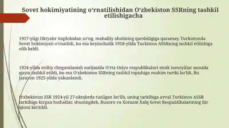 O'zbekiston SSSR ning tashkil topishi 3