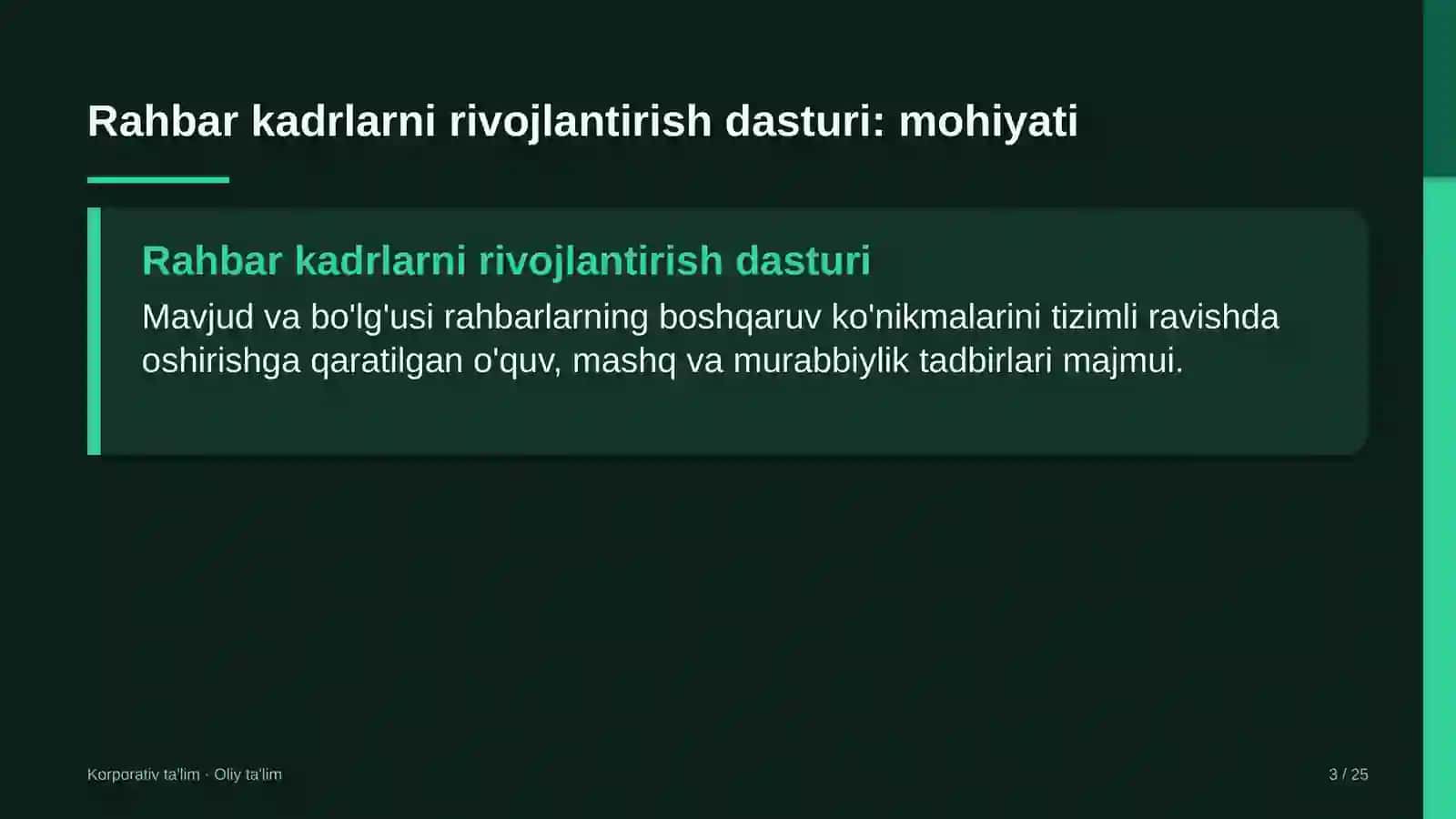 Atrof-muhitni muhofaza qilish organlarida rahbar kadrlarni rivojlantirish dasturi 3