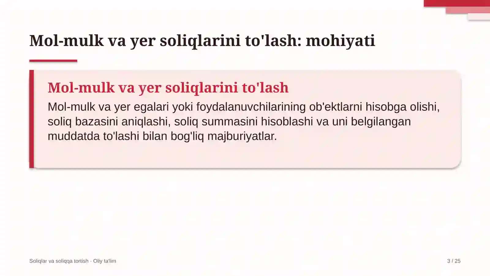 Konservatoriyalarda mol-mulk va yer soliqlarini to'lash 3