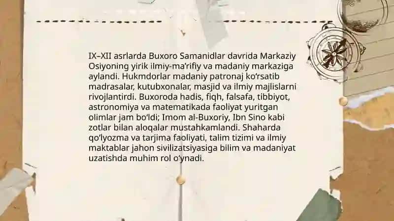 IX‒XII asrlarda mamlakatimiz hududida ro‘y bergan madaniy uyg‘onish (Renessans) 3
