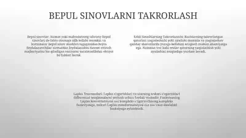 Erkli Sinashlarning Takrorlanishi 3