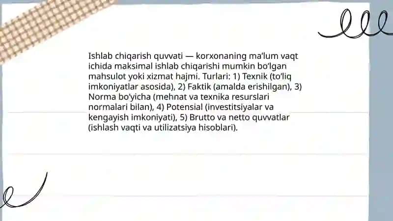 Korxonalarning ishlab chiqarish quvvati, undan oqilona foydalanish 3