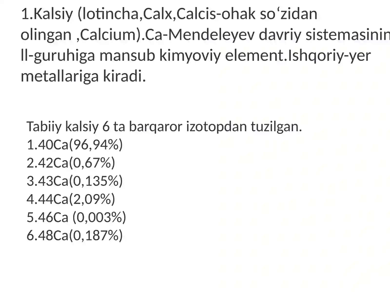 Kalsiyning xossalari 3