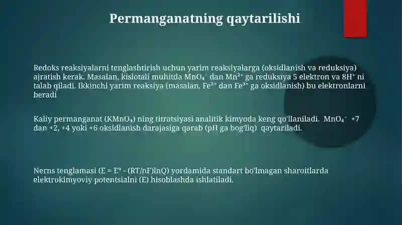 Oksidlanish va Reduksiya ta'rifi 3