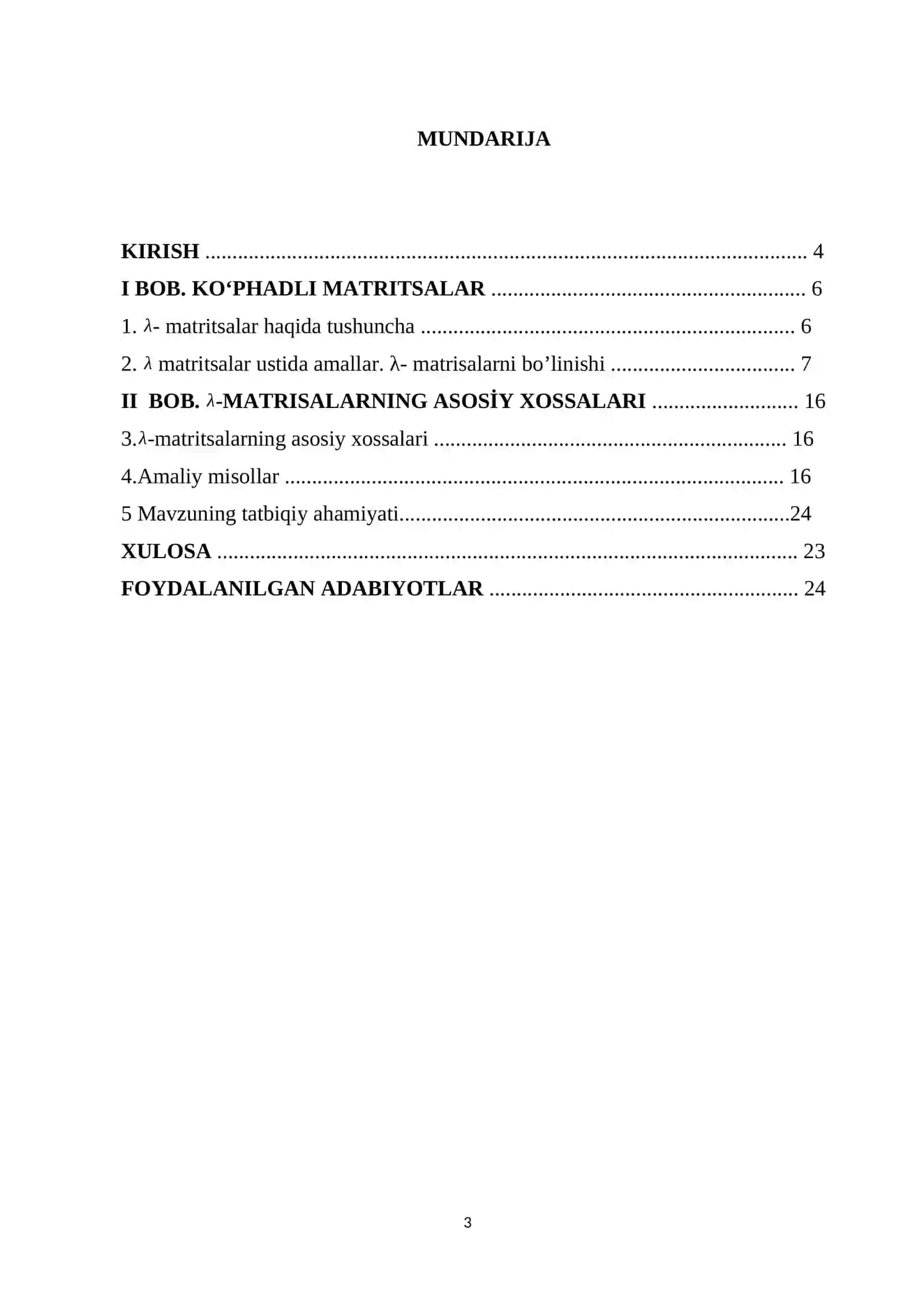 Lambda-matritsalarning bo'linishi va xossalari 3
