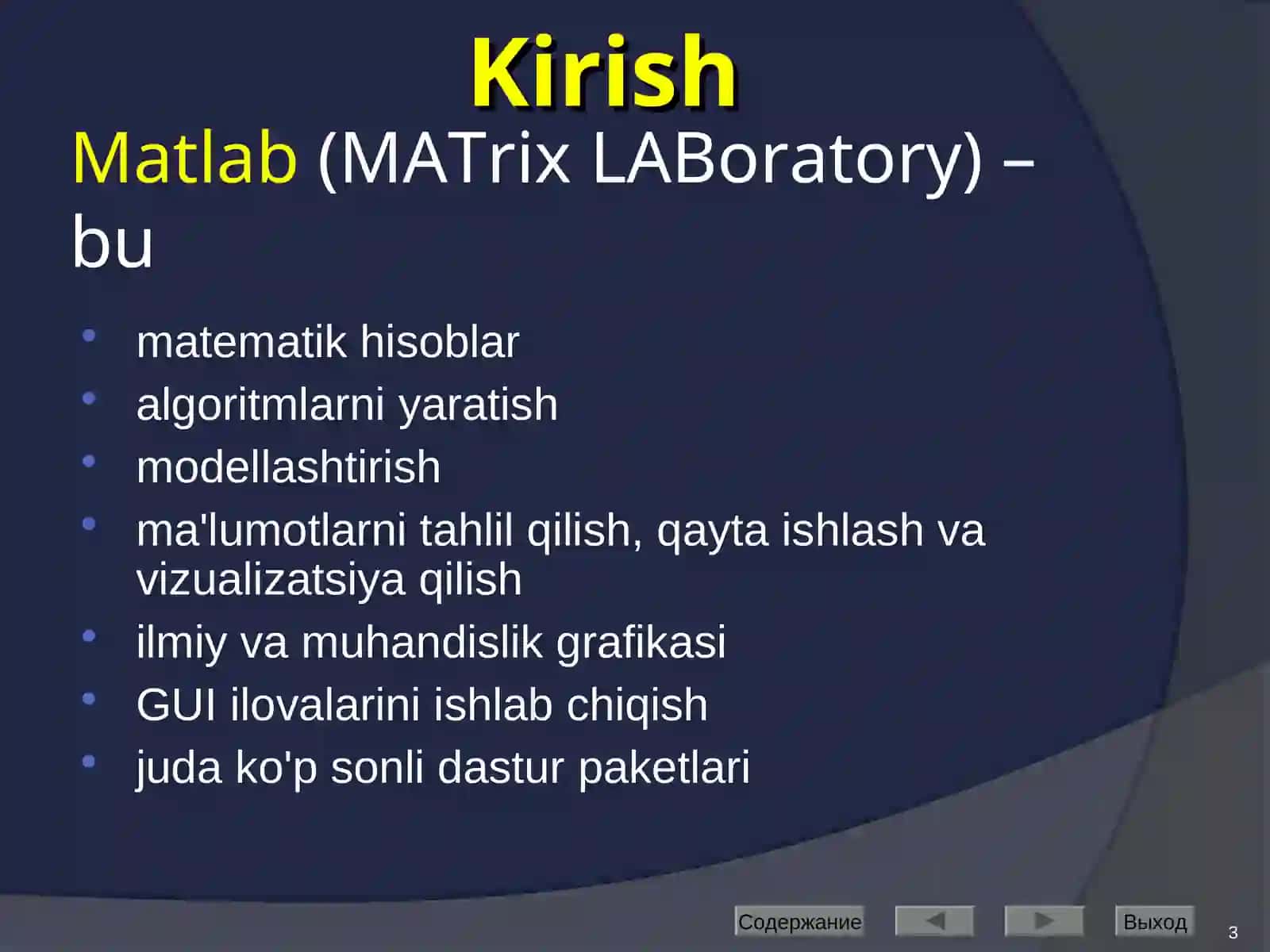 Matlab dasturi va uning imkoniyatlari 3