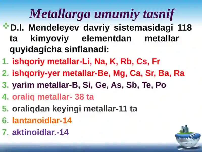 Metallarning umumiy xossalari 3