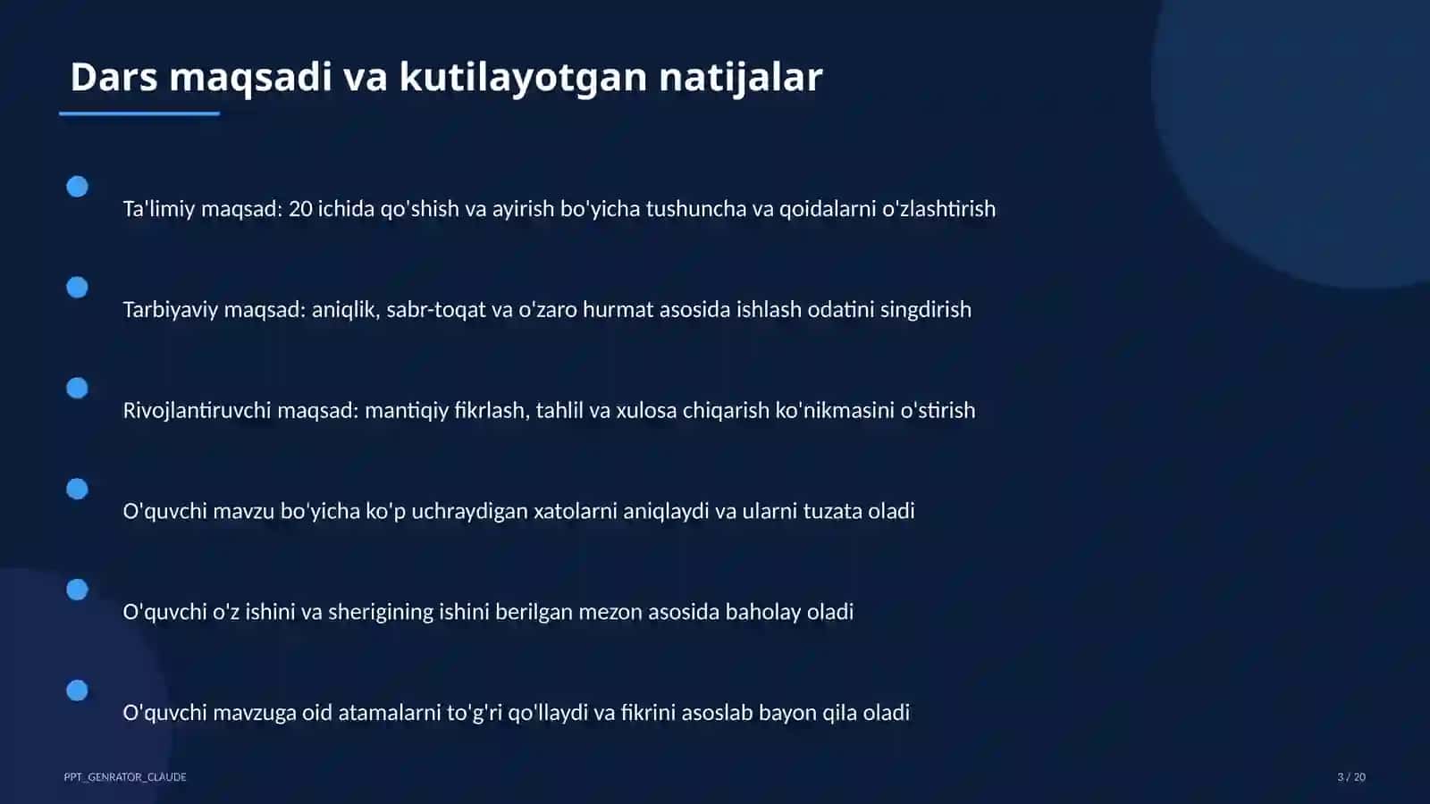 20 ichida qo'shish va ayirish (1-sinf) 3