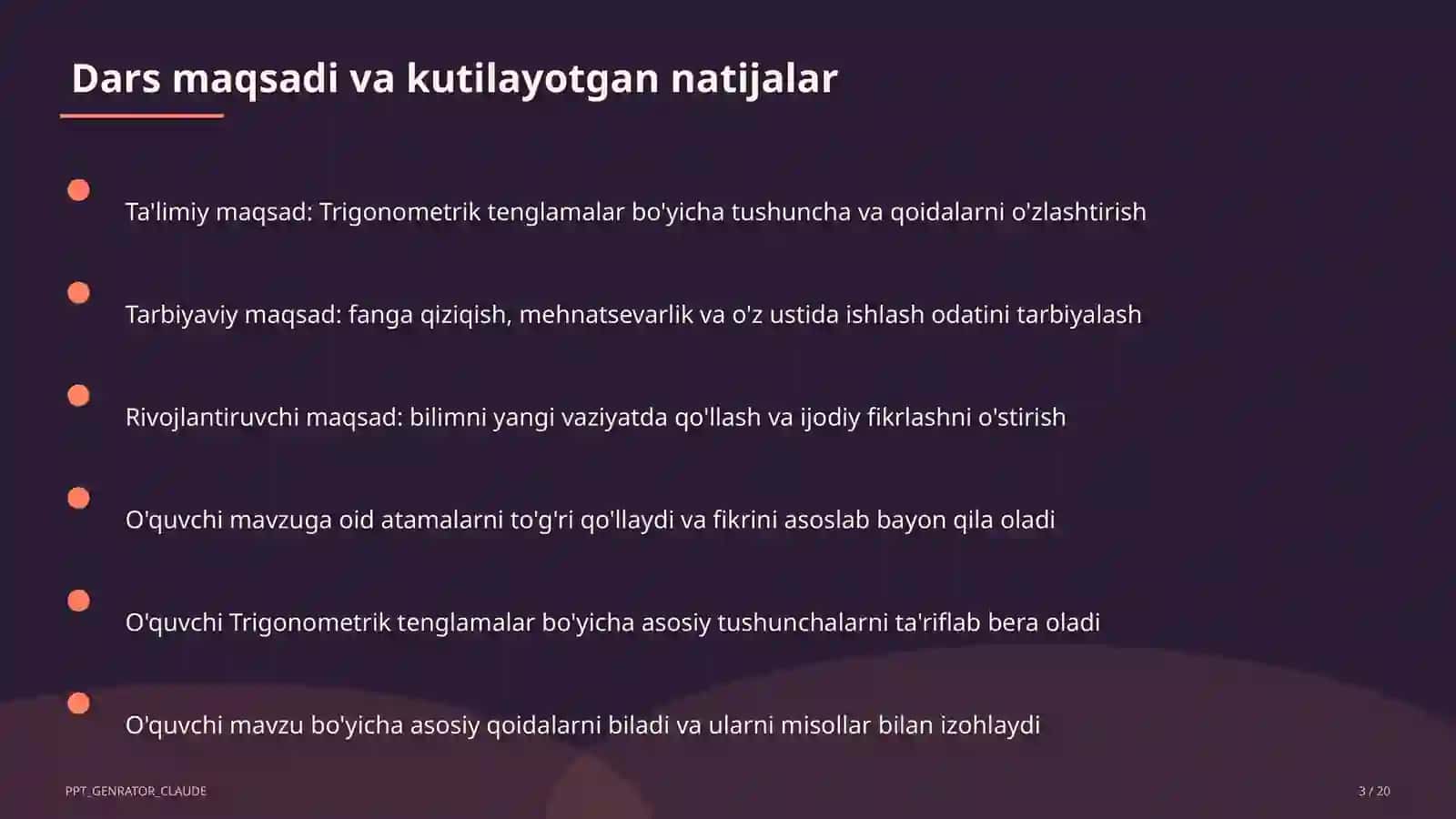 Trigonometrik tenglamalar (10-sinf) 3