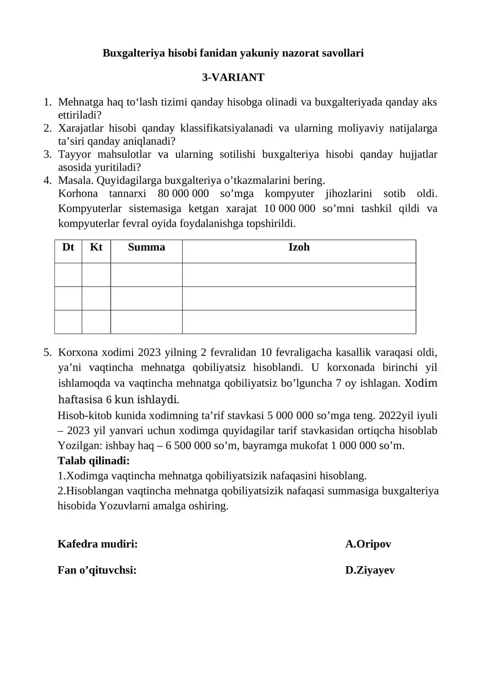 Buxgalteriya hisobi fanidan yakuniy nazorat savollari 3