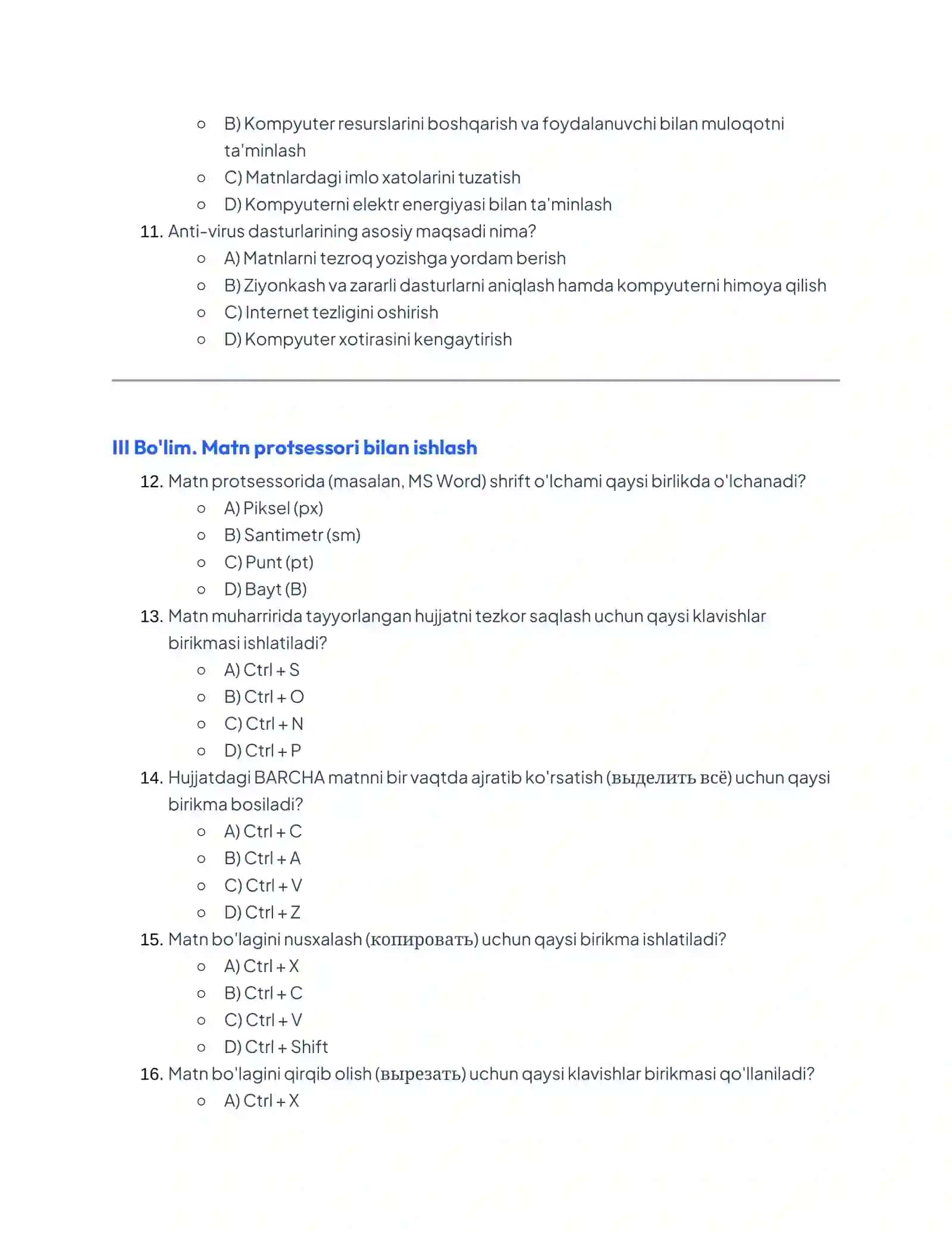7-Sinf O'quvchilari Uchun Nazorat Test Savollari 3