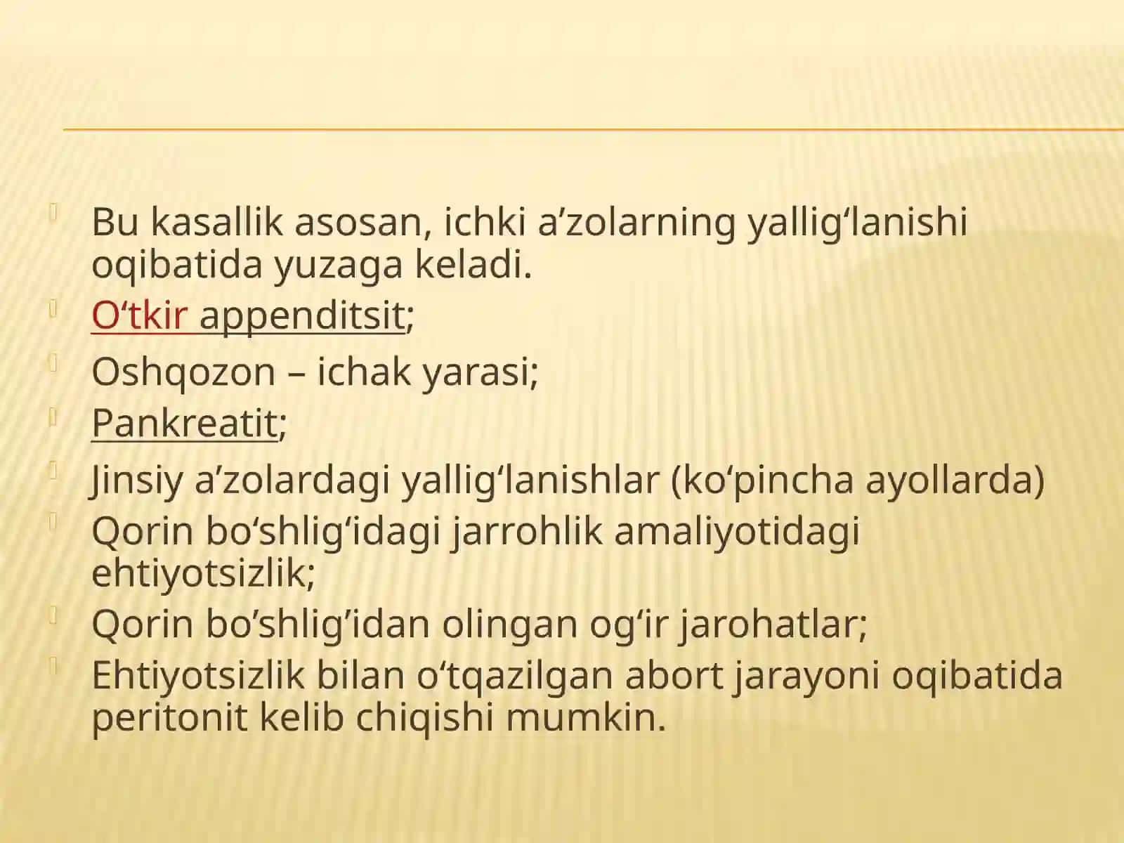 Qorinning xirurgik infeksiyalari. Peritonit 3