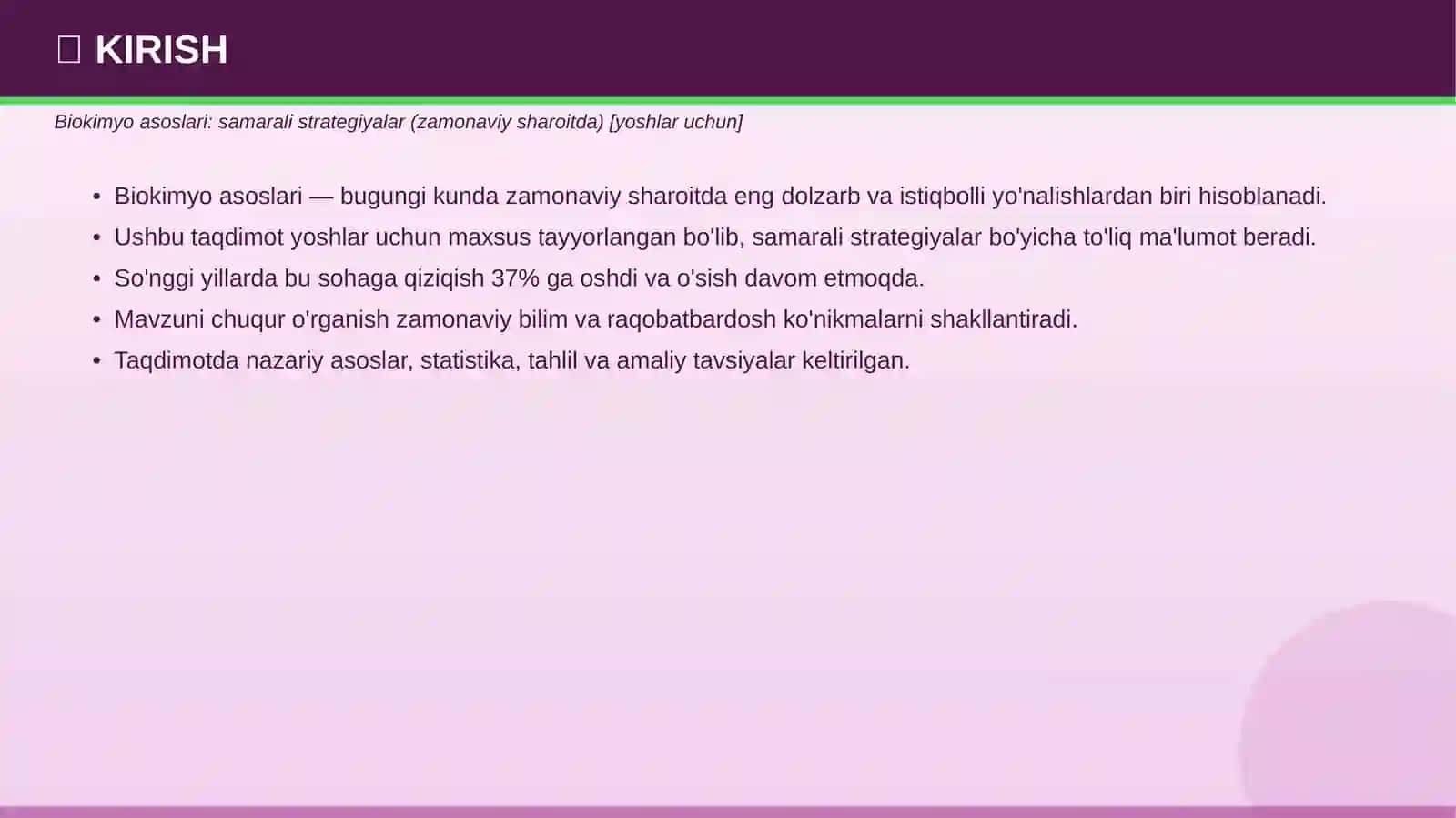 BIOKIMYO ASOSLARI Samarali strategiyalar 3
