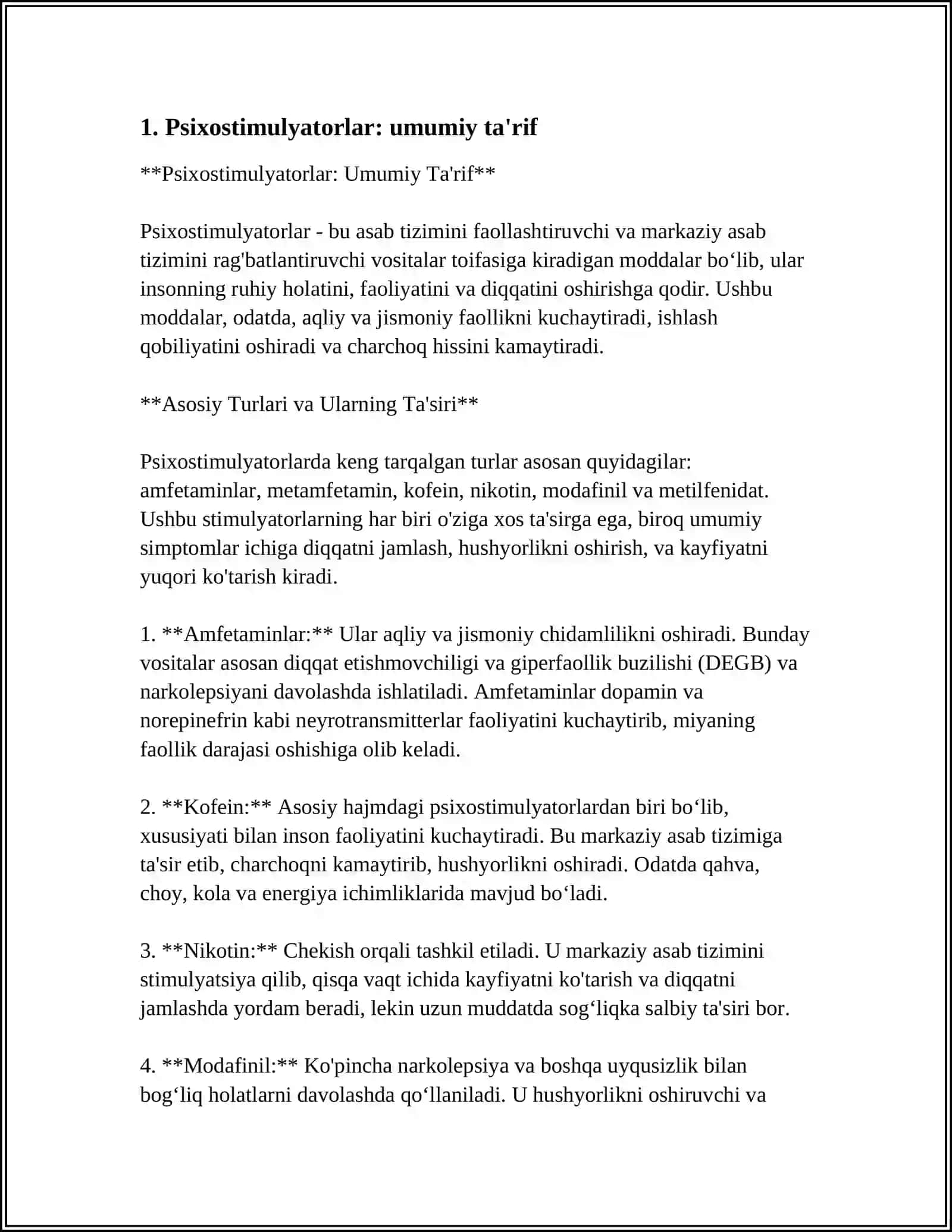 Psixostimulyatorlar: Umumiy Ta'rif 3