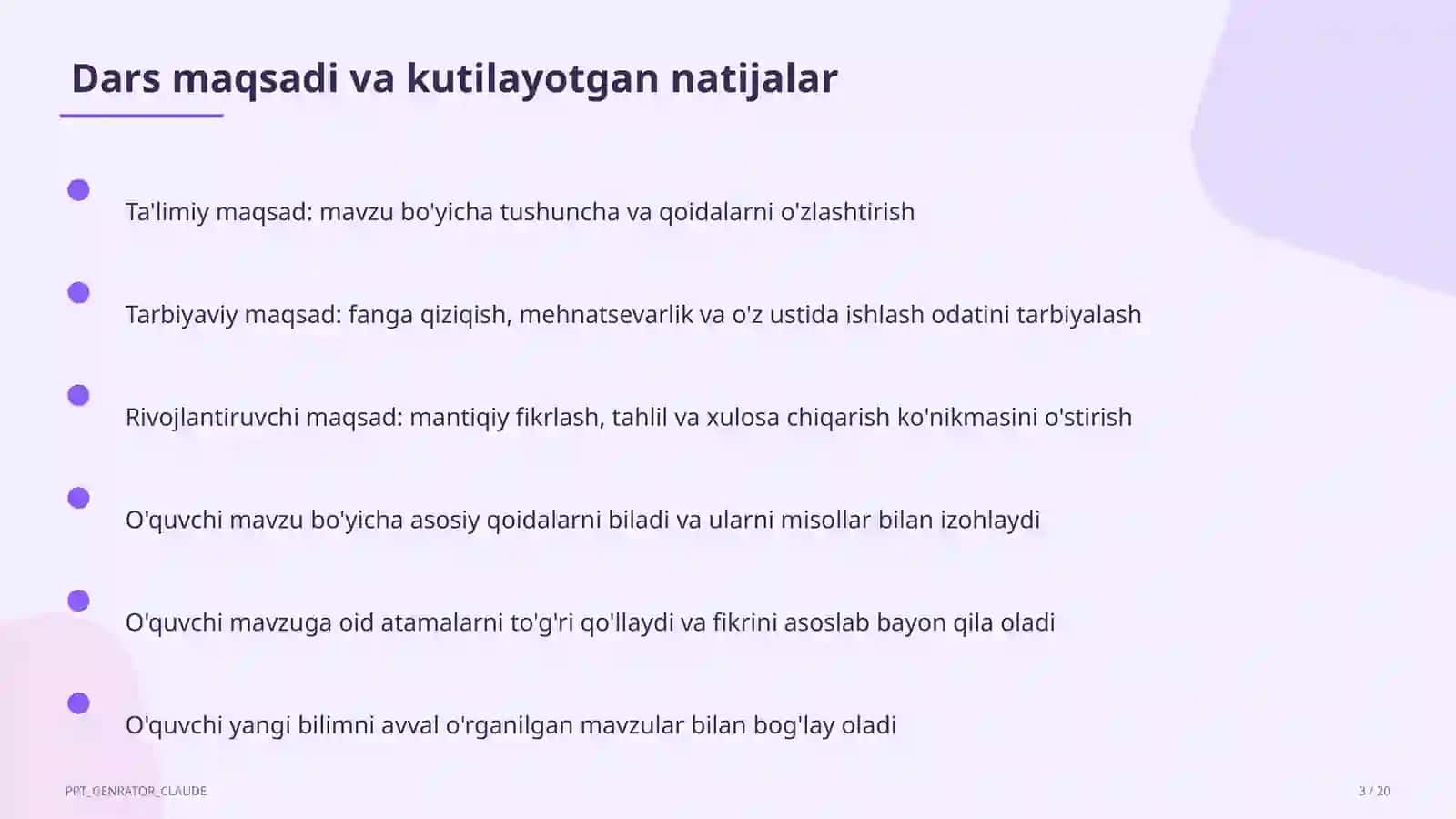 Dars rejasi 3