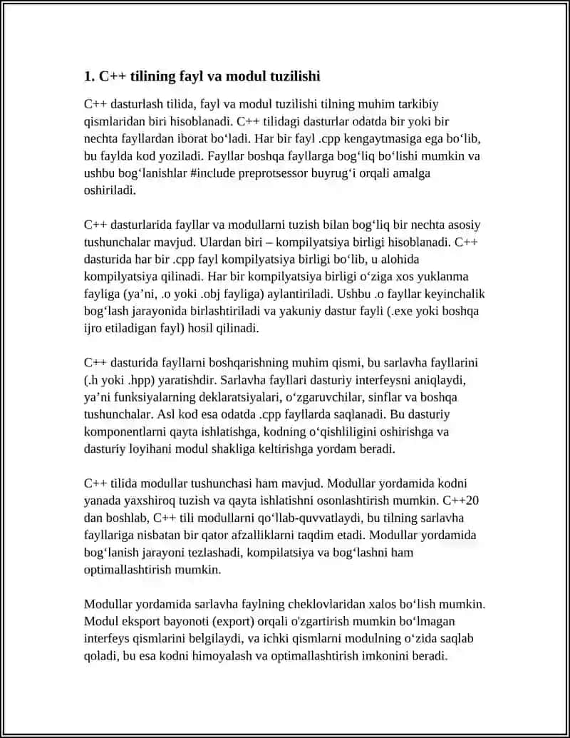 C++ TILINING TUZILMASI.TARMOQLASH OPERATORLARI 3
