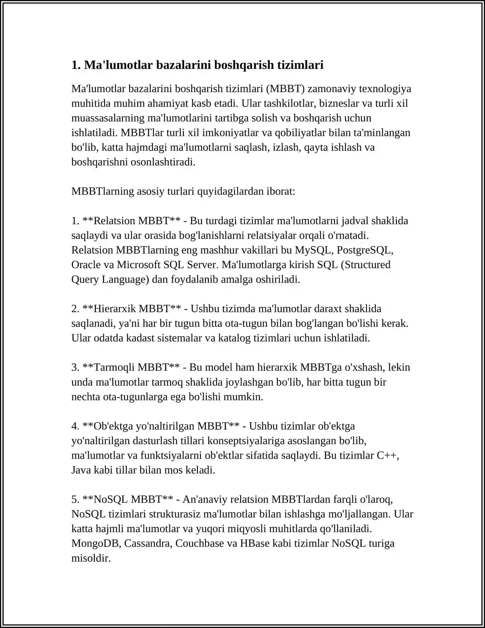 Ma'lumotlar bazalarini boshqarish tizimlari 3