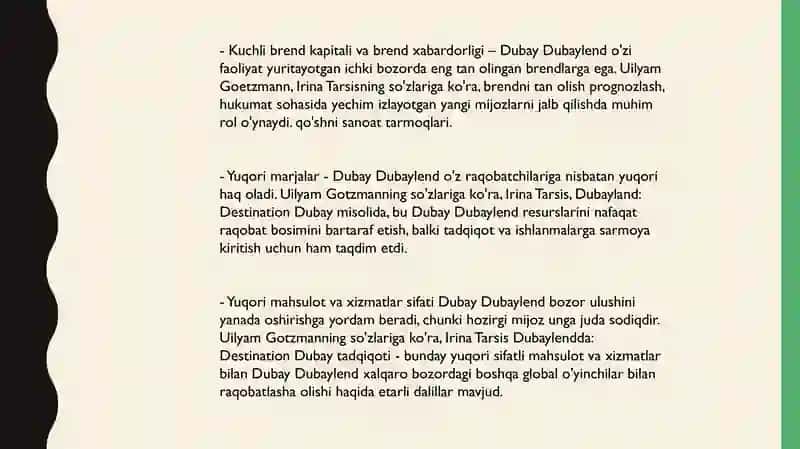 B.A.A davlatining iqtisodiy holati S.W.O.T. tahlili 3
