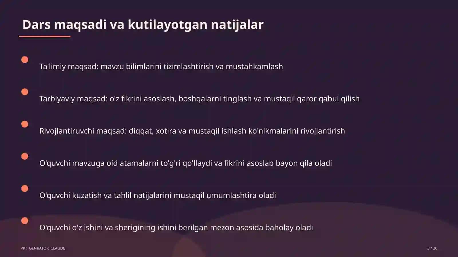 Kuzatuv va baholash mezonlari 3