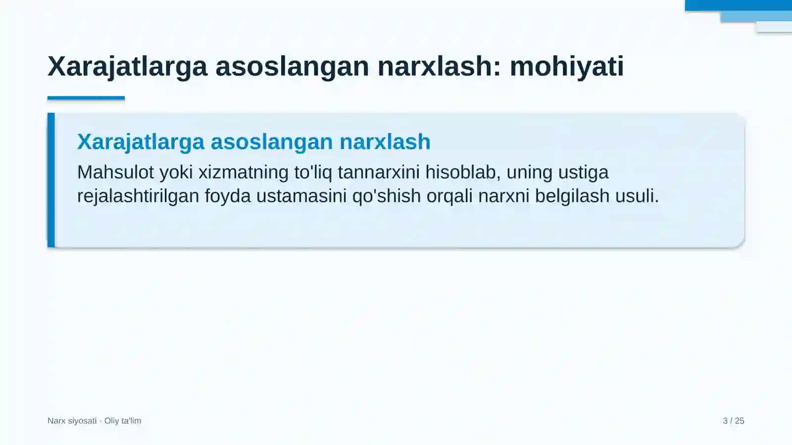 Gaz qazib olishda xarajatlarga asoslangan narxlash 3
