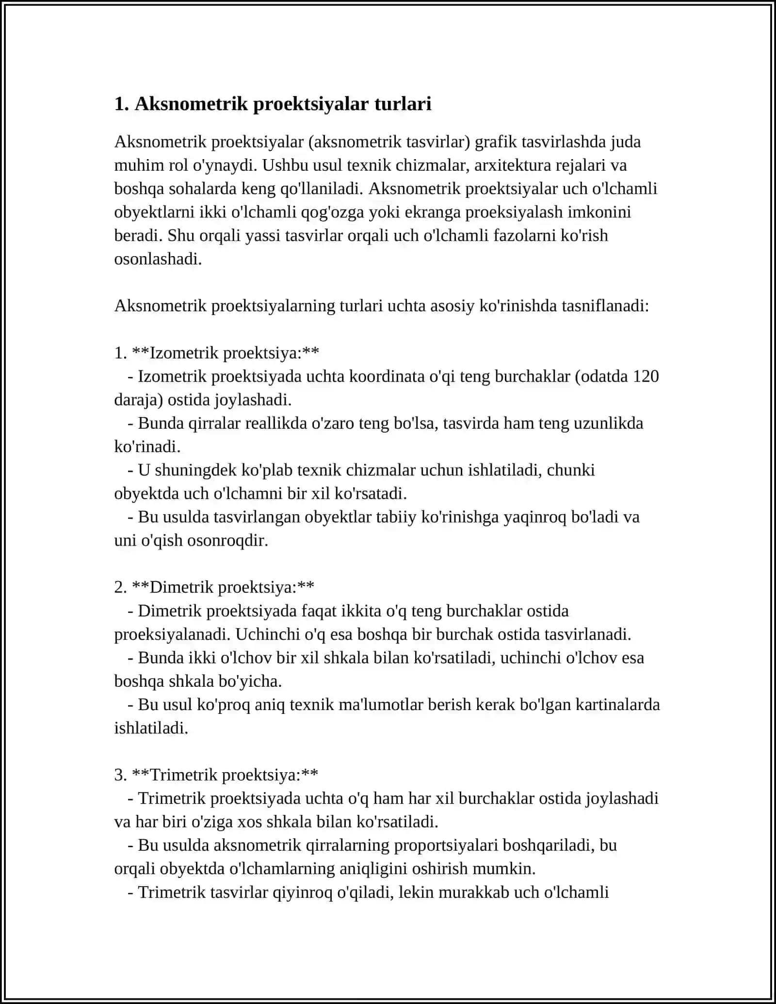 AKSANOMETRIK PROYEKSIYALAR.QIYSHIQ VA TOʻGʻRI BURCHAKLI PROYEKSIYALAR.DIMITRIYA 3