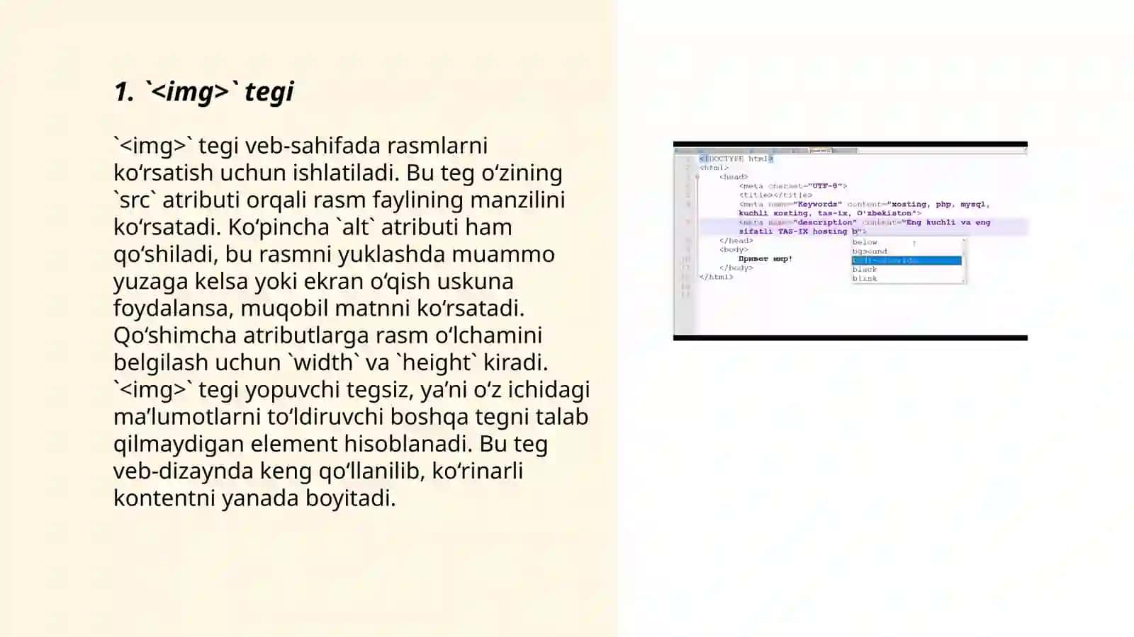 HTML tilida rasmlar hosil qilish teglari 3