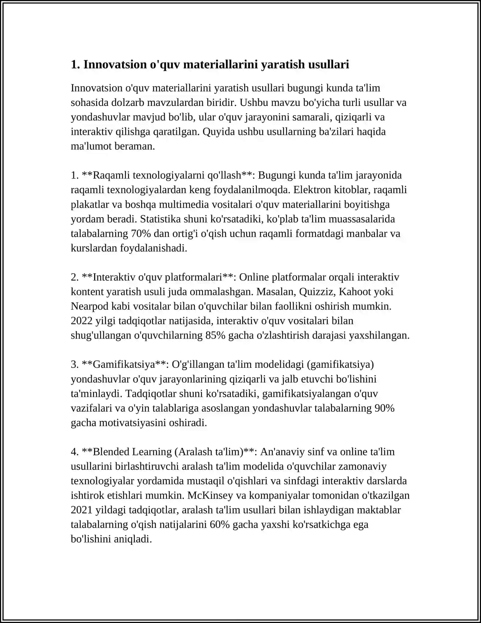 MUSTAQIL ISH Mavzu: OʻQUV MATERIALLARINI TAYYORLASHGA KREATIV YONDASHUV 3