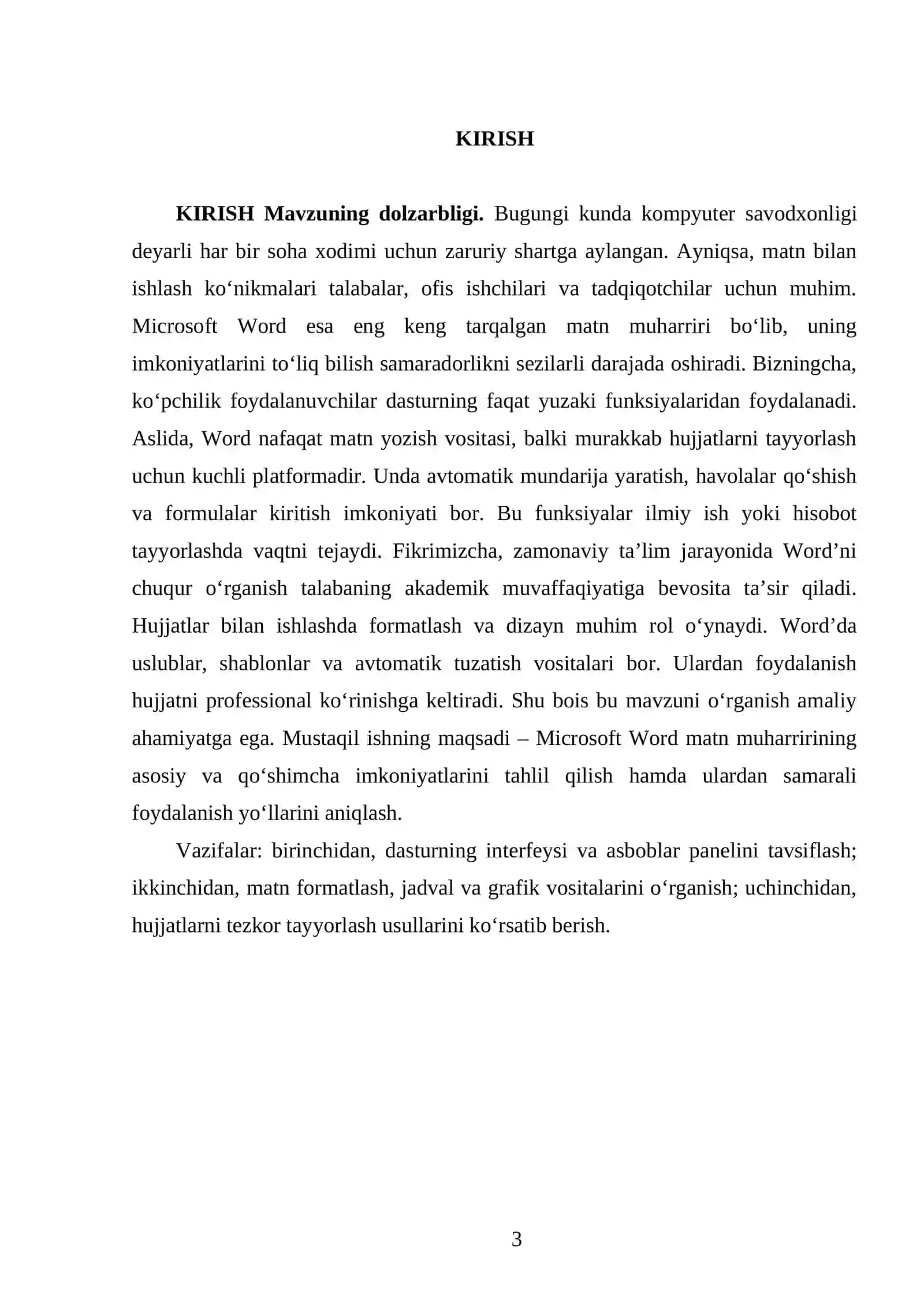 Microsoft Word matn muharriri va uning imkoniyatlari 3
