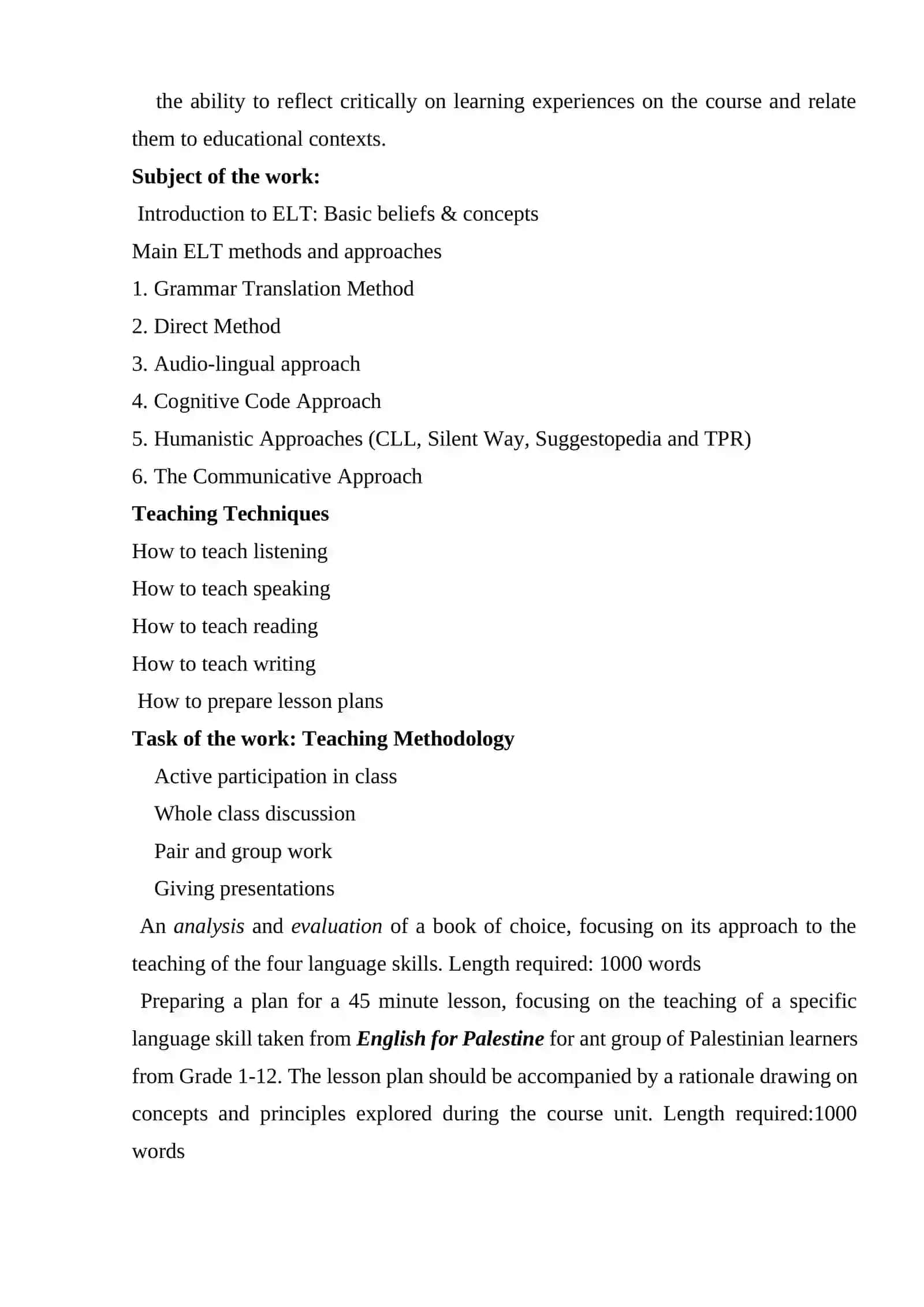 English Language Teaching Methods Course 3