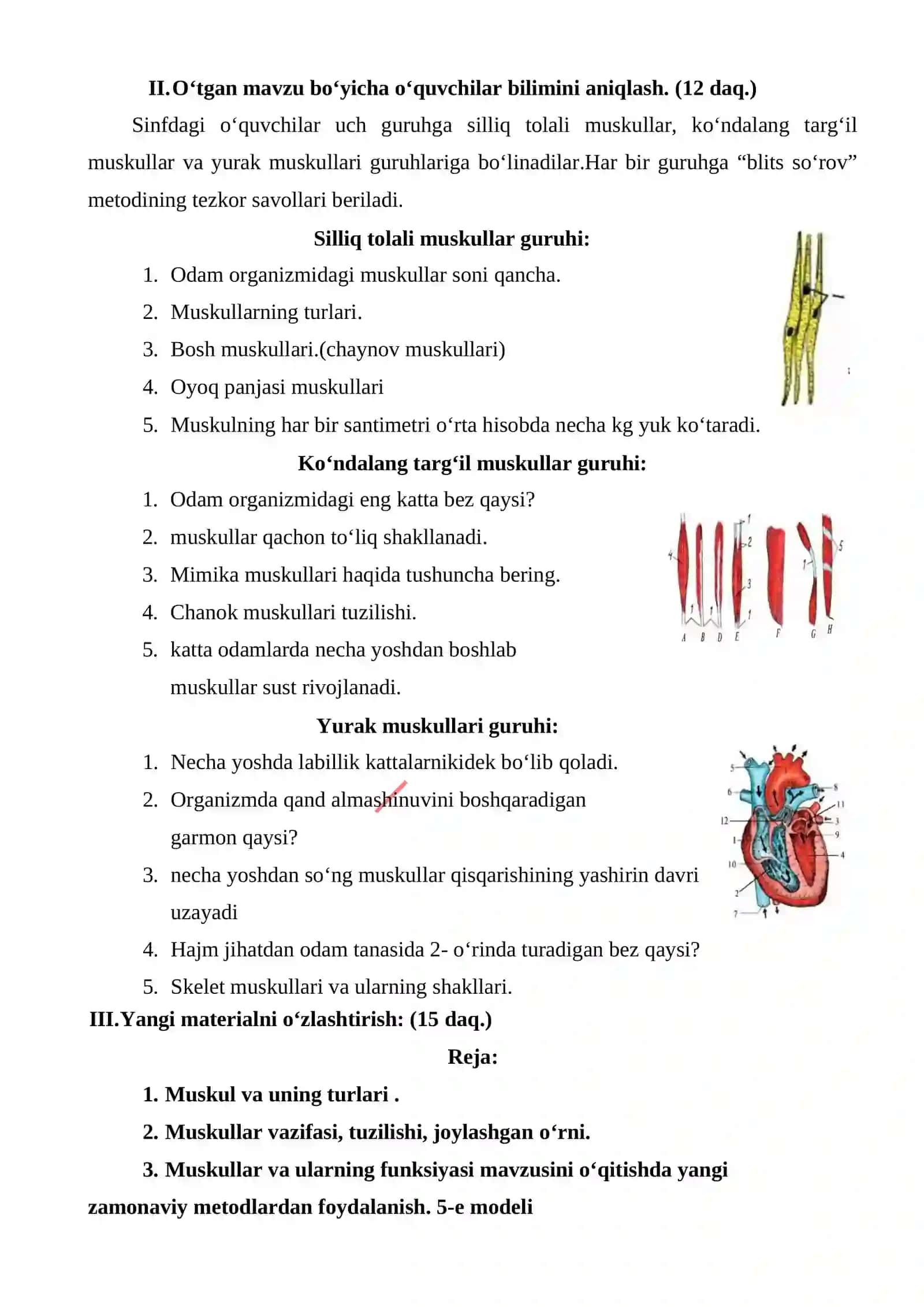 “Muskullar” 8-sinf Biologiya bir soatlik dars ishlanmasi 3