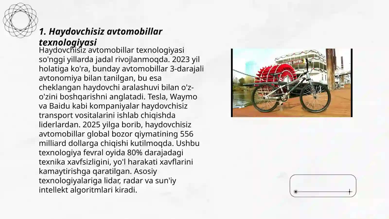 Haydovchisiz avtomobillar texnologiyasi 3