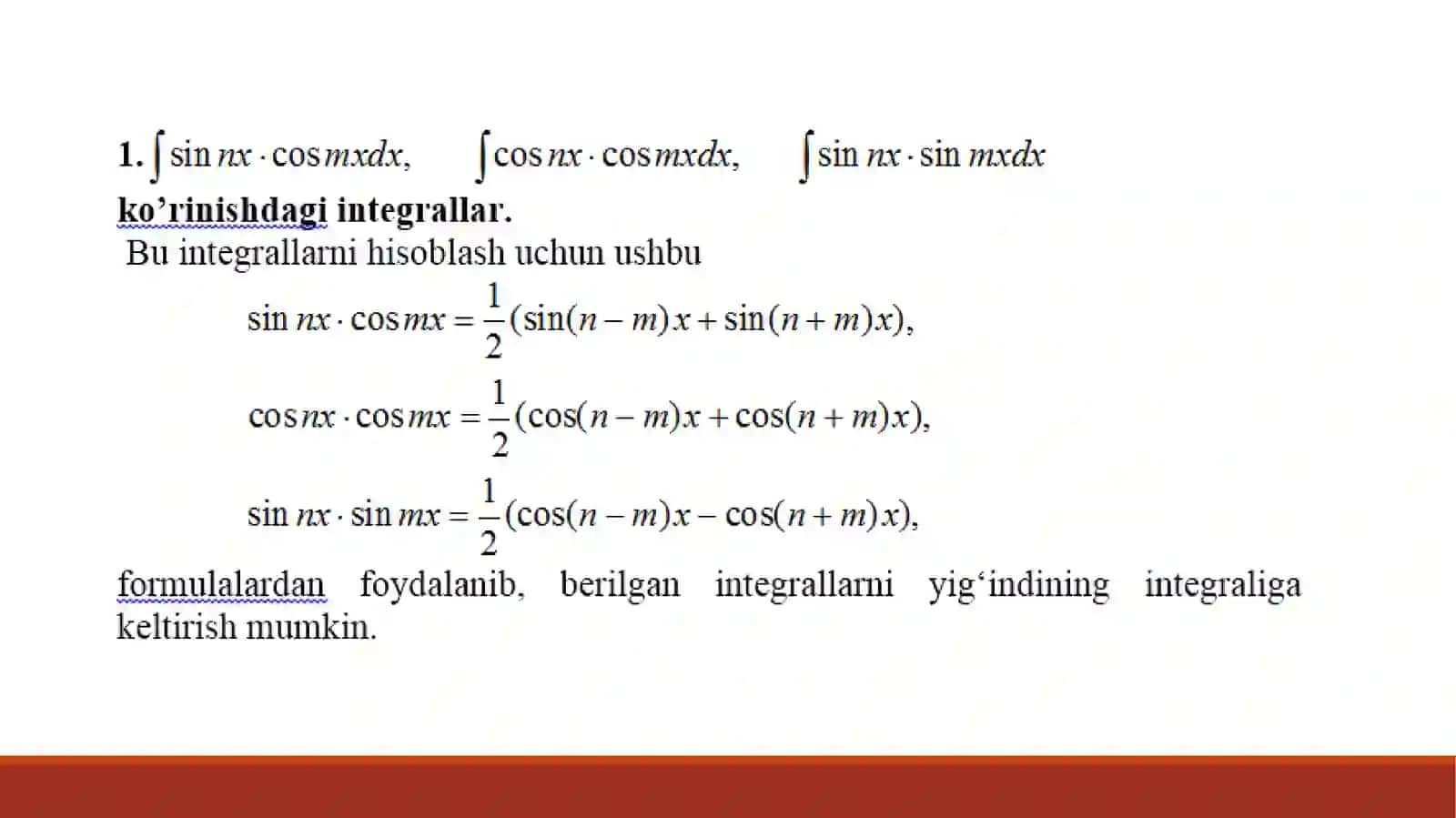 TRIGONOMETRIKIFODALARNI INTEGRALLASH 3