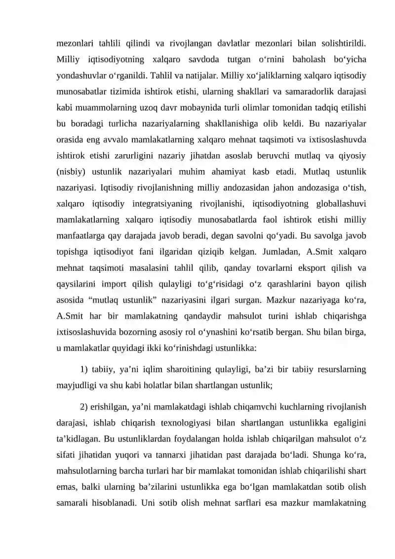 Xalqaro savdo nazariyalari va ularning milliy iqtisodiyotga ta’siri 3