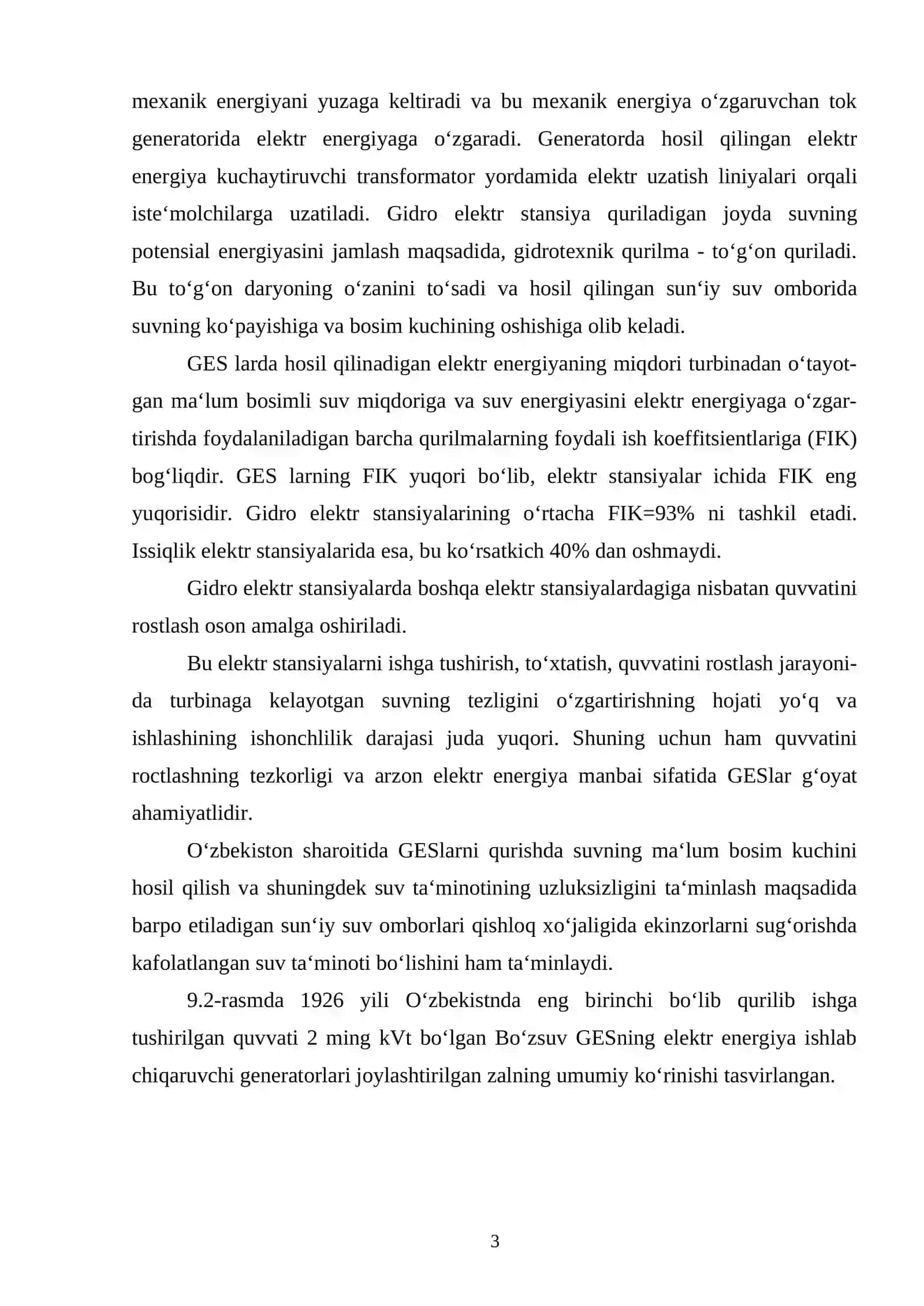 GIDRO ELEKTR STANSIYA (GES) 3