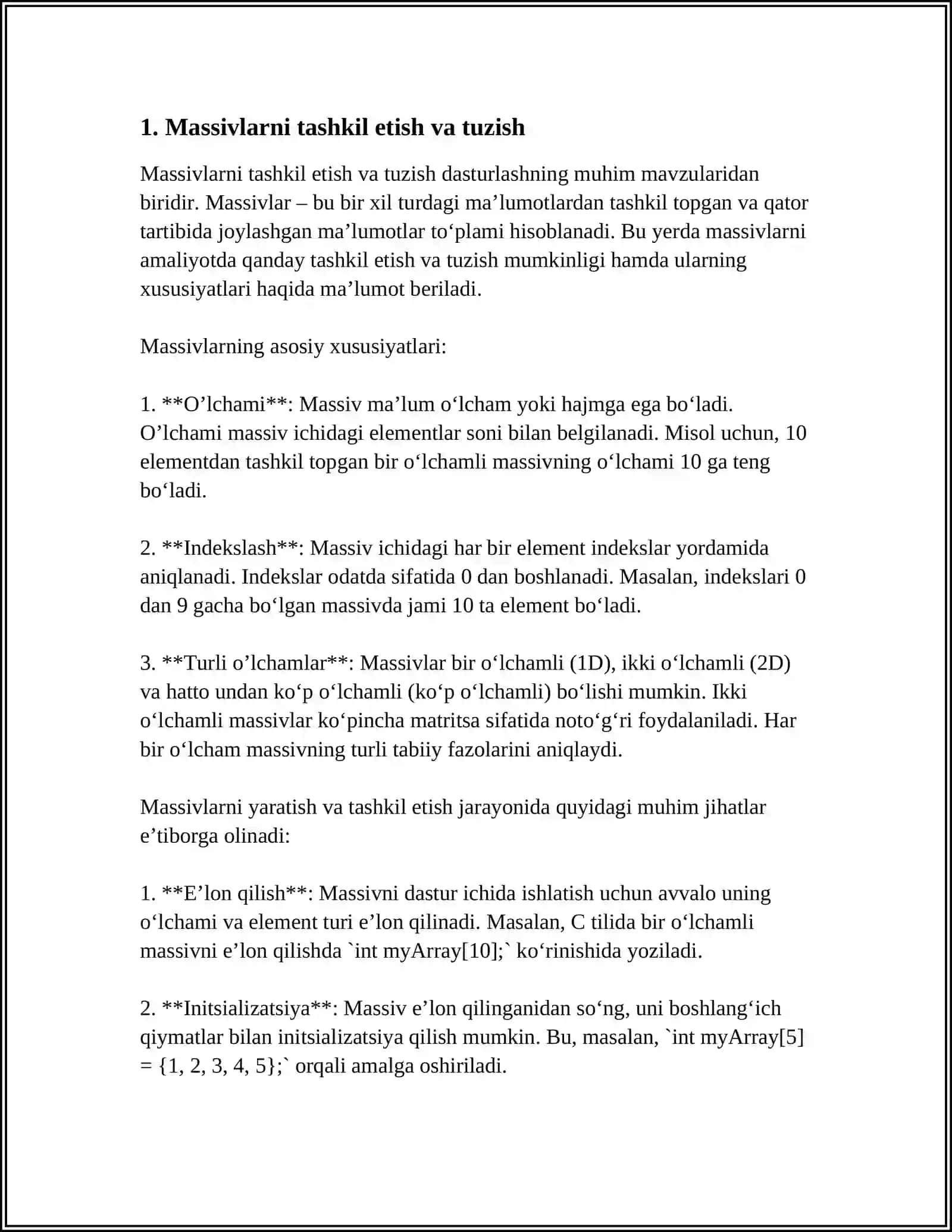 MASSIVLARNI TASHKIL ETISH (U(K)) MASSIVI BERILGAN,[A,B] INTERVALIGA TEGISHLI BO’LGAN ELEMENTLAR SONINI ANIQLANG 3