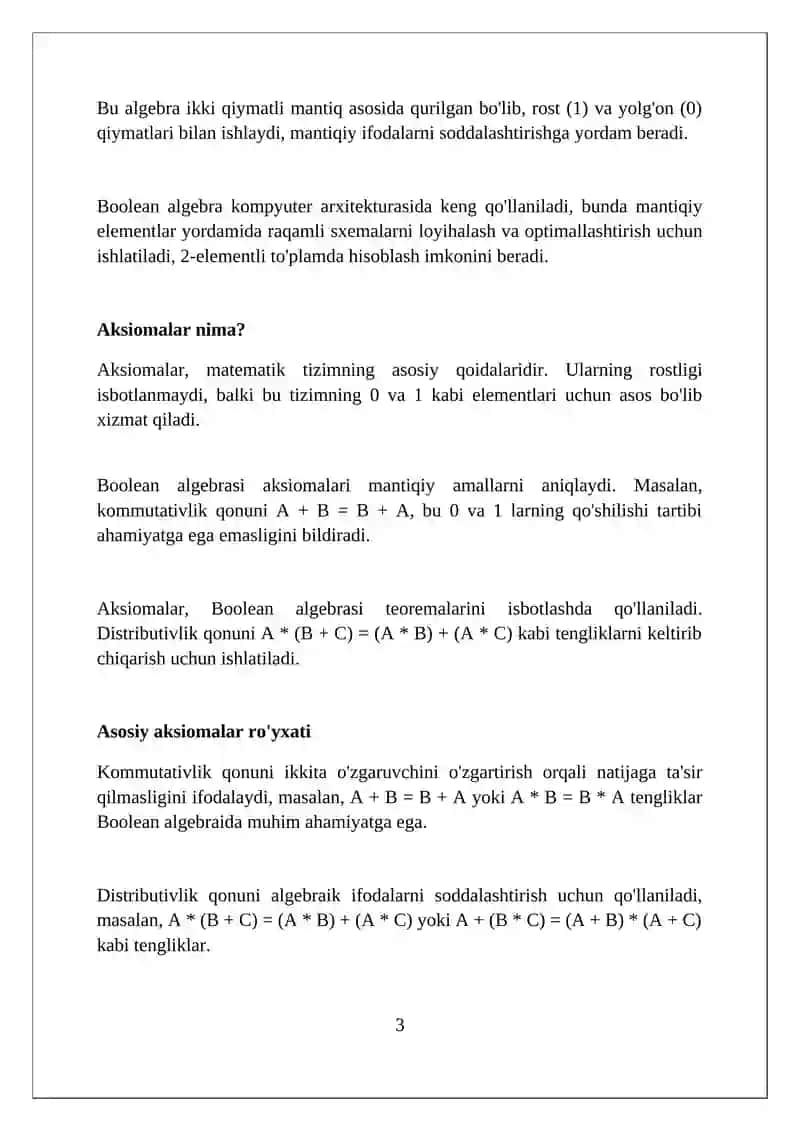 Mantiq algebrasining aksiomalari 3