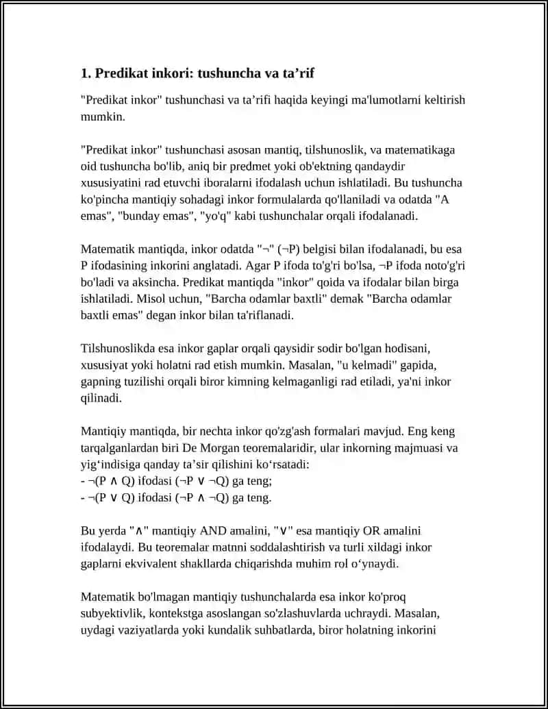 Mavzu: PREDIKATLAR PREDIKATNIG INKORI 3