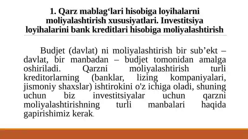 Qarz mablag‘lari hisobiga investitsiya loyihalarini moliyalashtirish 3