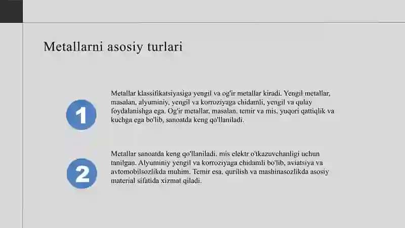 Metallar klassifikatsiyasi 3