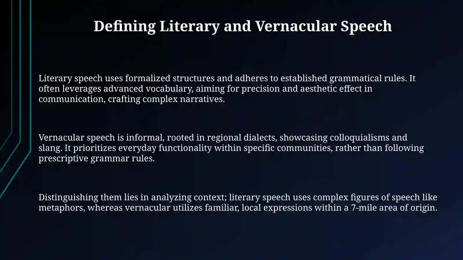 Literary Speech and Vernacular Speech 3