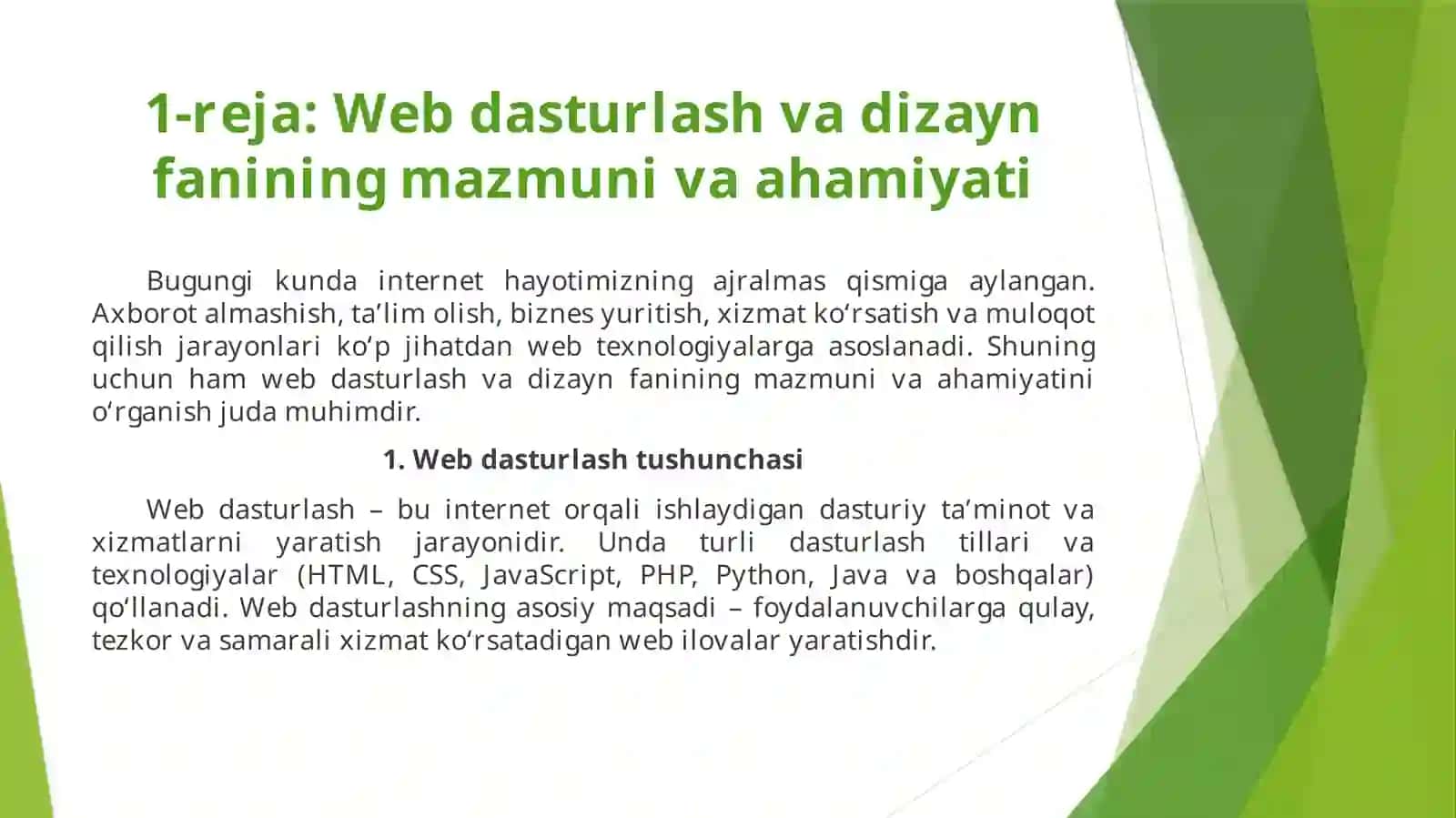Webdasturlash va Dizayn faniga-kirish 3