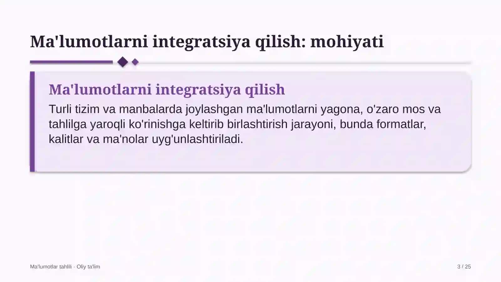 Ma'lumotlar tahlili · Oliy ta'lim 3