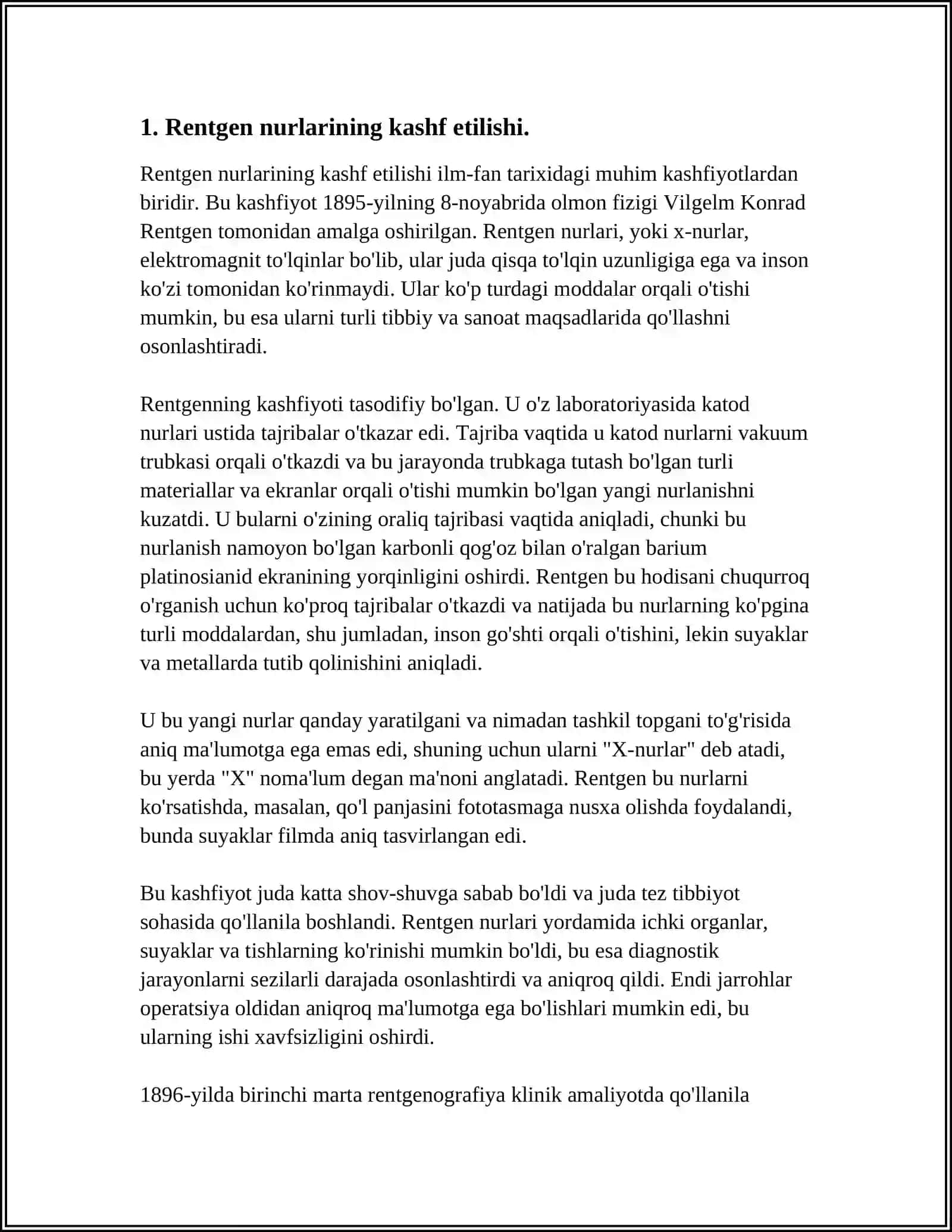 RENTGEN NURLARINI O'RGANISH TARIXI,SUYAK VA BO'GIMLARNI RIVOJLANISHINI RENTGEN NURLARI YORDAMIDA O'RGANISH 3